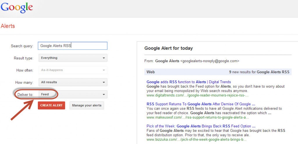 Google Alerts RSS Feed Returns highlighted